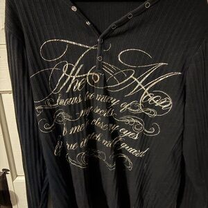 Black Long Sleeve Shirt with Script Design